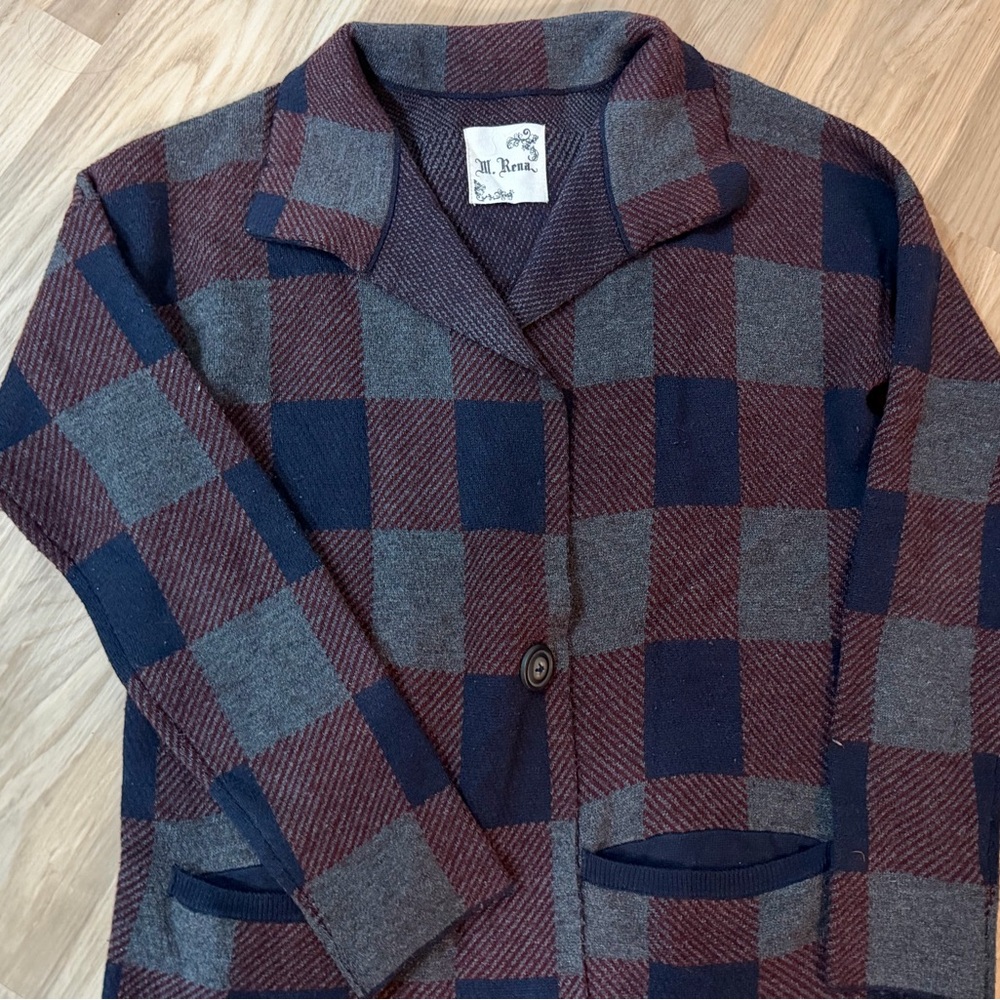 Plaid Blazer in Navy and Burgundy